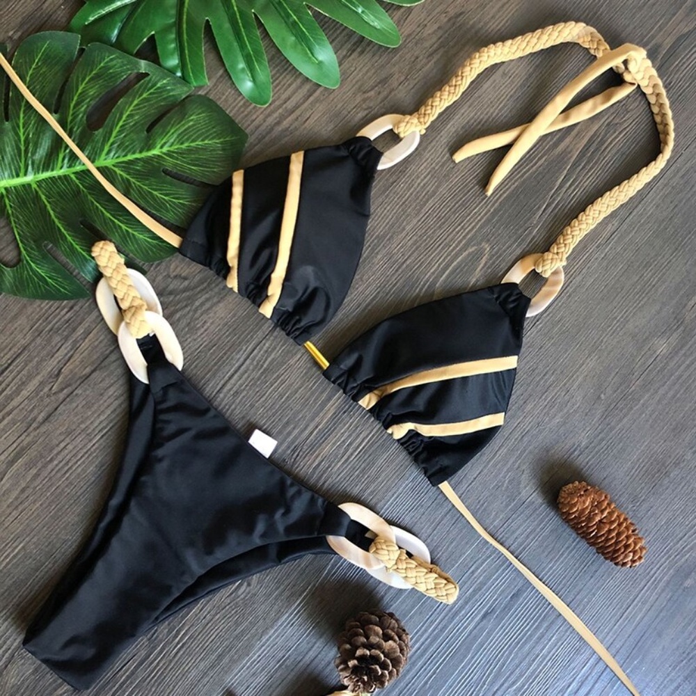 BLUE Braided Ties Bikini Swimsuit - Picture 6 of 14